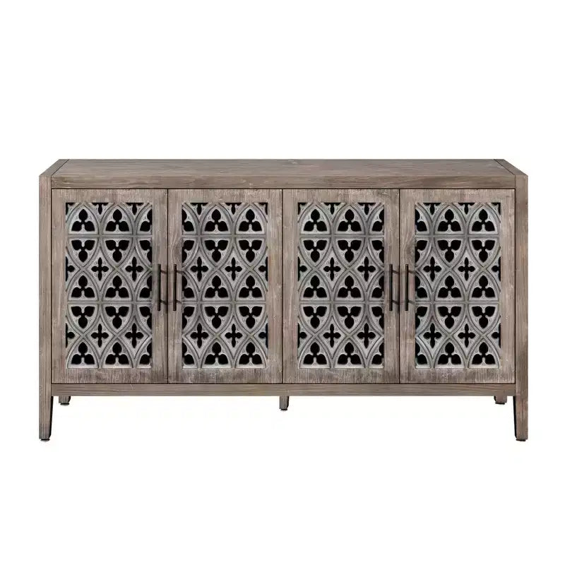 59.8W Hollow Four Door Antique Sideboard , American Country Style Buffet Storage Cabinet Suitable for Living Room, Kitchen