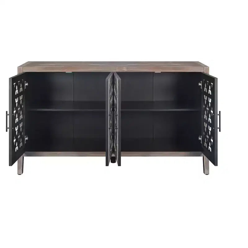 59.8W Hollow Four Door Antique Sideboard , American Country Style Buffet Storage Cabinet Suitable for Living Room, Kitchen