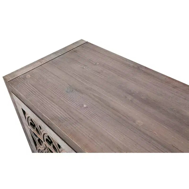 59.8W Hollow Four Door Antique Sideboard , American Country Style Buffet Storage Cabinet Suitable for Living Room, Kitchen