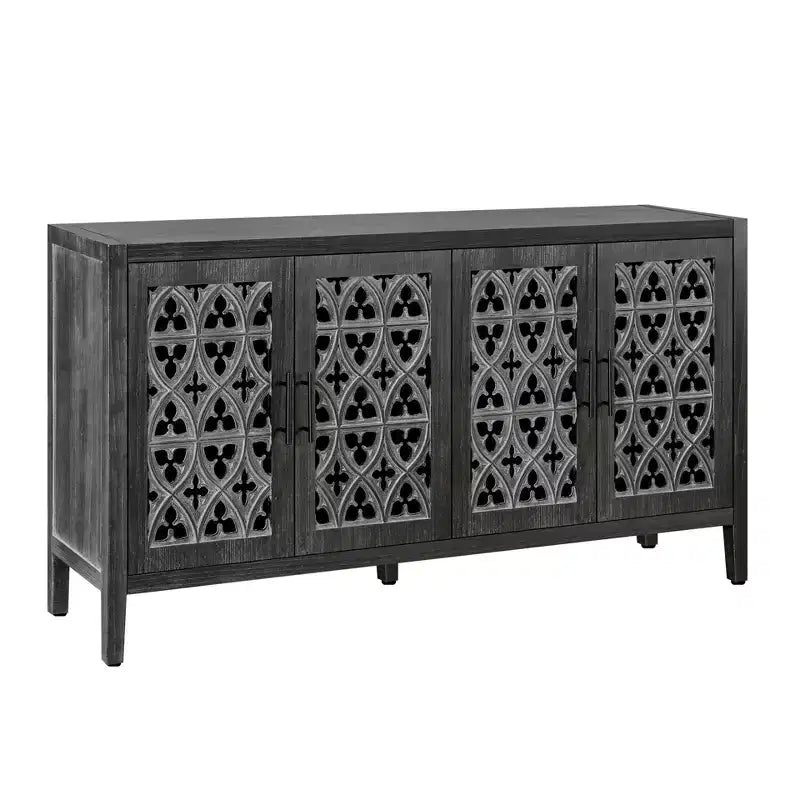 59.8W Hollow Four Door Antique Sideboard , American Country Style Buffet Storage Cabinet Suitable for Living Room, Kitchen