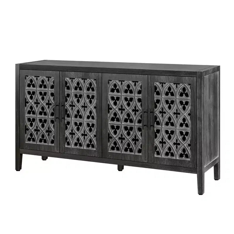 59.8W Hollow Four Door Antique Sideboard , American Country Style Buffet Storage Cabinet Suitable for Living Room, Kitchen