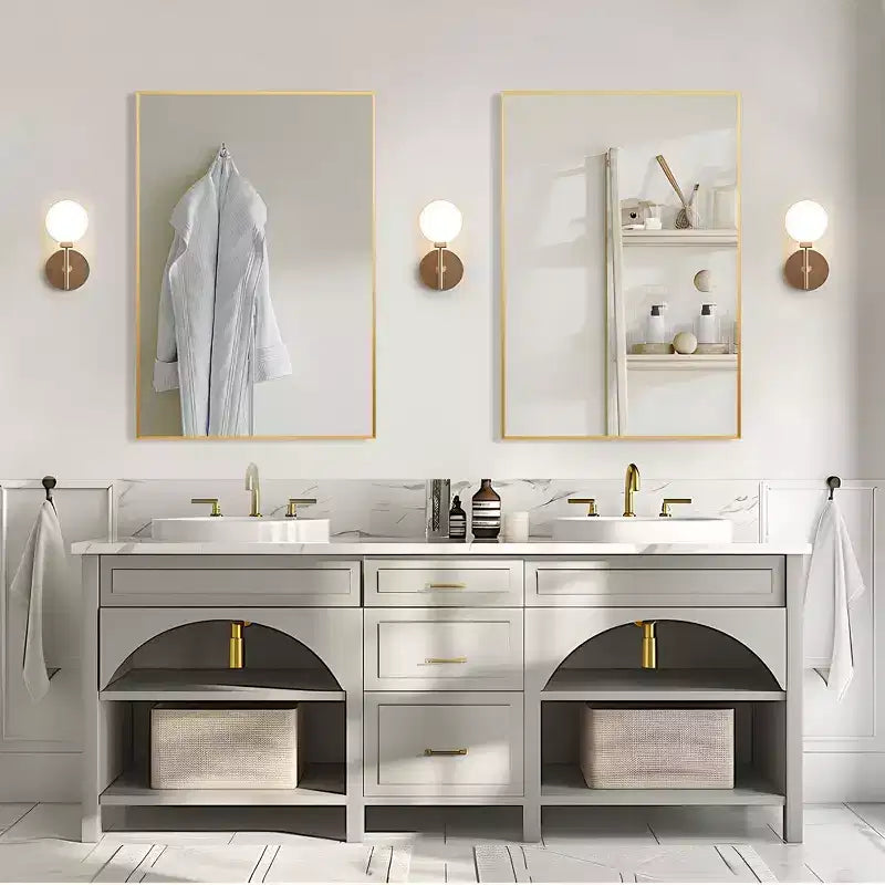 Specchio rettangolare da parete ad angolo retto con cornice sottile in lega di alluminio verniciata oro