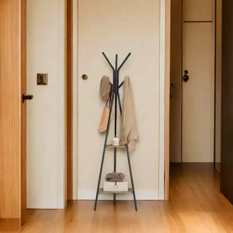 Industrial Style Coat Rack Stand with 2 Shelves: Sturdy, Stylish Organizer for Clothes, Hats, and Bags