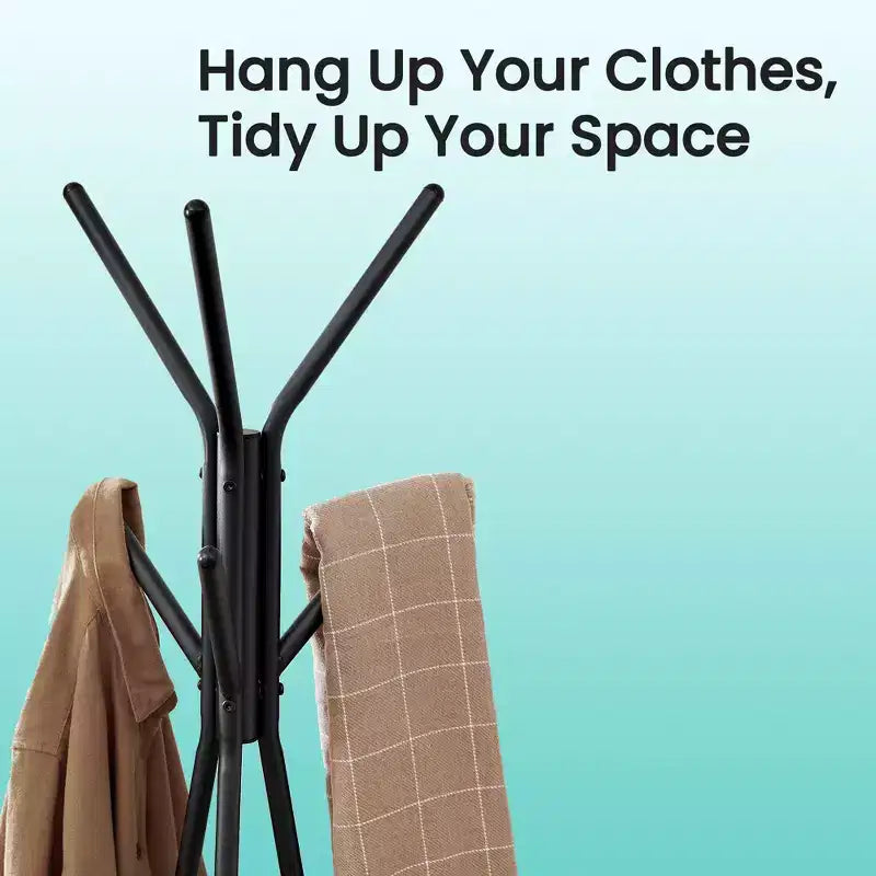 Industrial Style Coat Rack Stand with 2 Shelves: Sturdy, Stylish Organizer for Clothes, Hats, and Bags