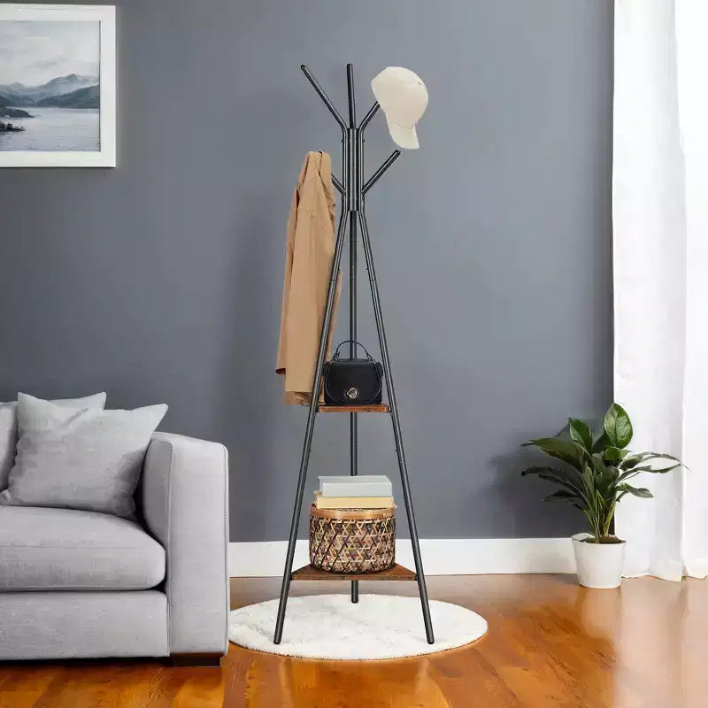 Industrial Style Coat Rack Stand with 2 Shelves: Sturdy, Stylish Organizer for Clothes, Hats, and Bags
