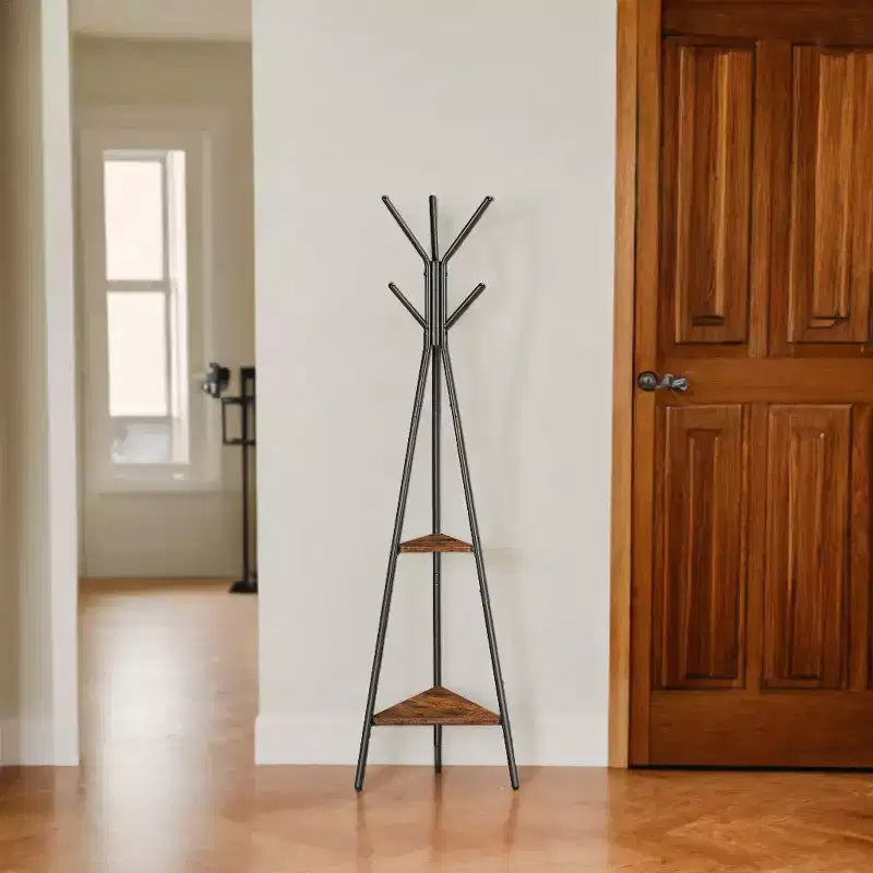Industrial Style Coat Rack Stand with 2 Shelves: Sturdy, Stylish Organizer for Clothes, Hats, and Bags
