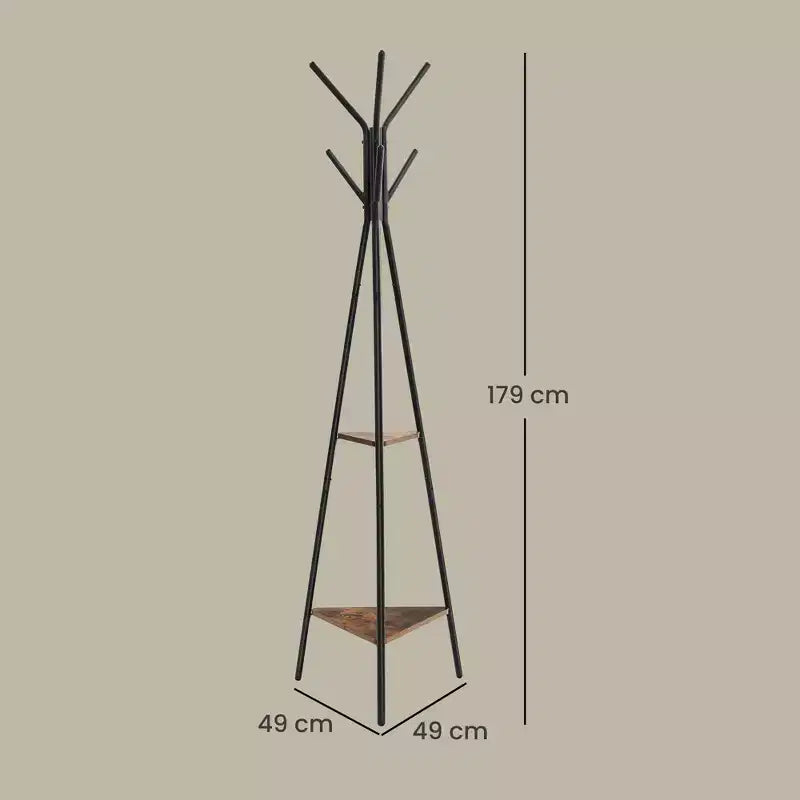 Industrial Style Coat Rack Stand with 2 Shelves: Sturdy, Stylish Organizer for Clothes, Hats, and Bags
