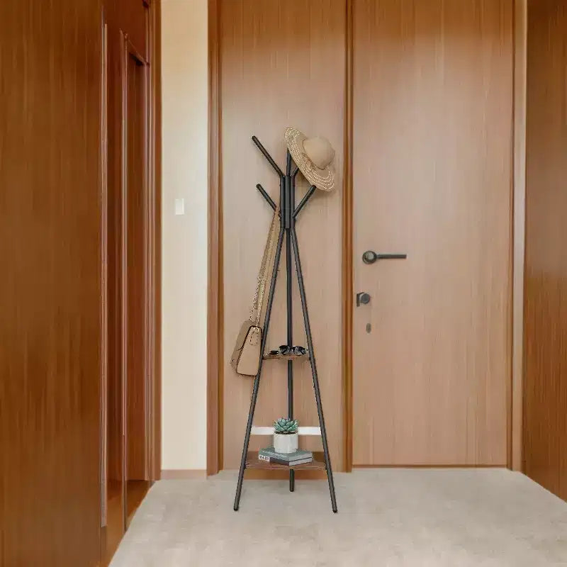 Industrial Style Coat Rack Stand with 2 Shelves: Sturdy, Stylish Organizer for Clothes, Hats, and Bags