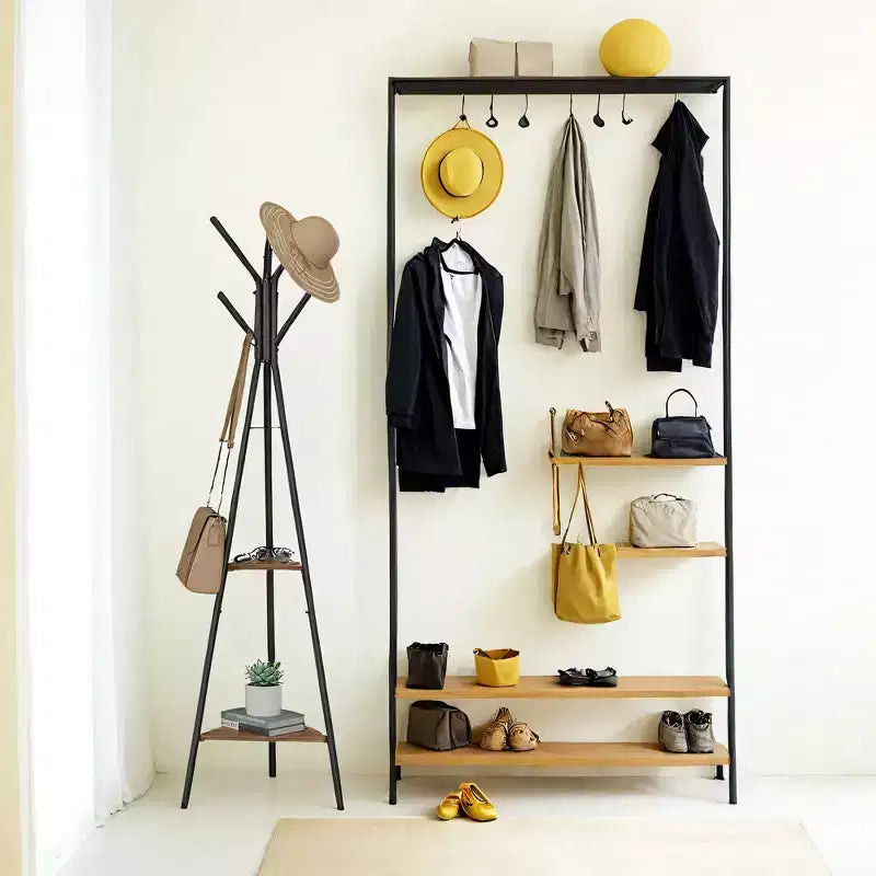 Industrial Style Coat Rack Stand with 2 Shelves: Sturdy, Stylish Organizer for Clothes, Hats, and Bags