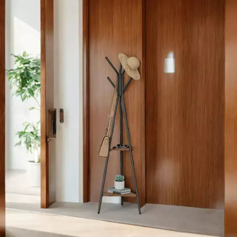 Industrial Style Coat Rack Stand with 2 Shelves: Sturdy, Stylish Organizer for Clothes, Hats, and Bags