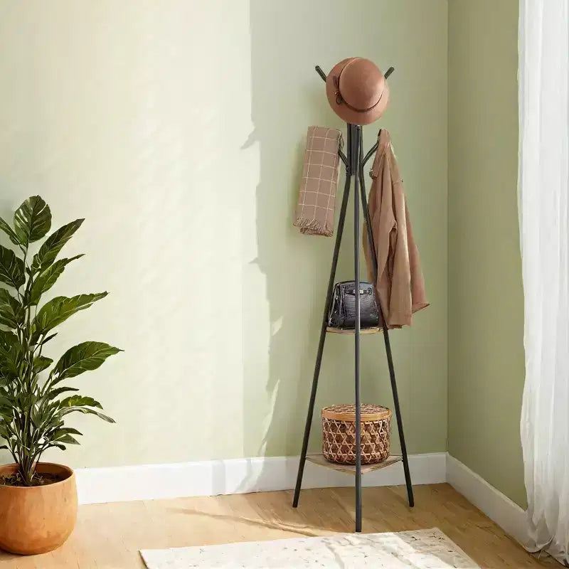 Industrial Style Coat Rack Stand with 2 Shelves: Sturdy, Stylish Organizer for Clothes, Hats, and Bags