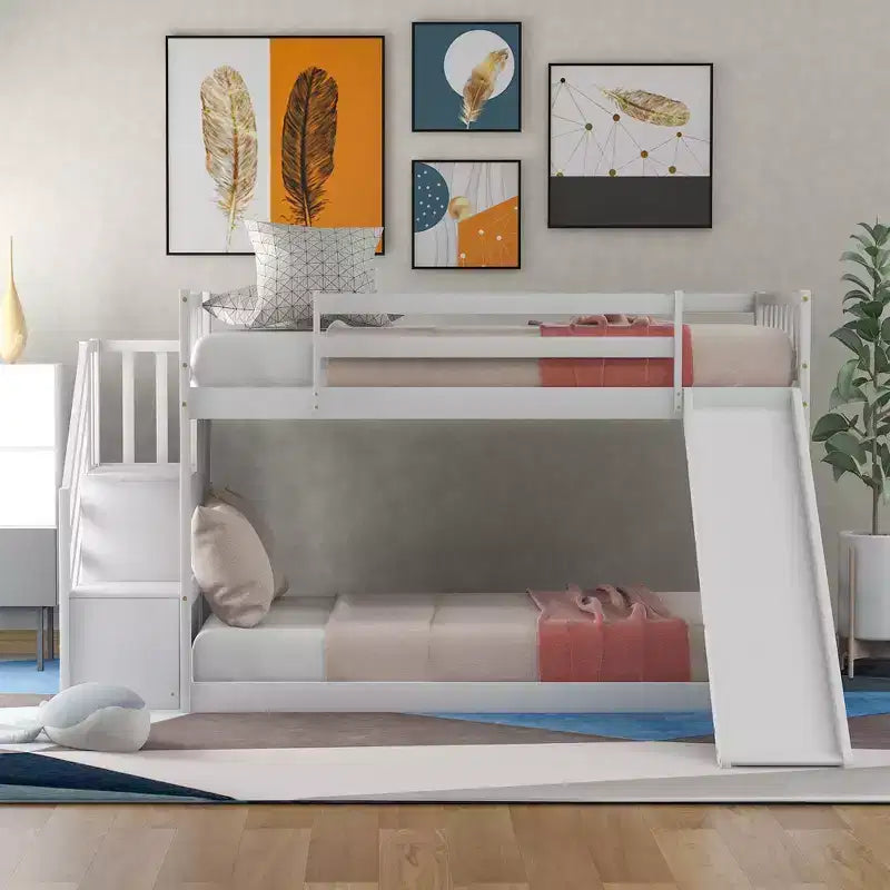 Letto a castello in legno per materassi singoli, con scivolo e scala convertibile