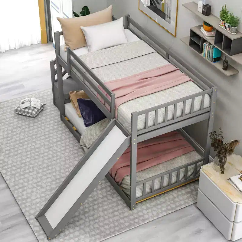 Wood Twin over Twin Bunk Bed with Convertible Slide and Stairway