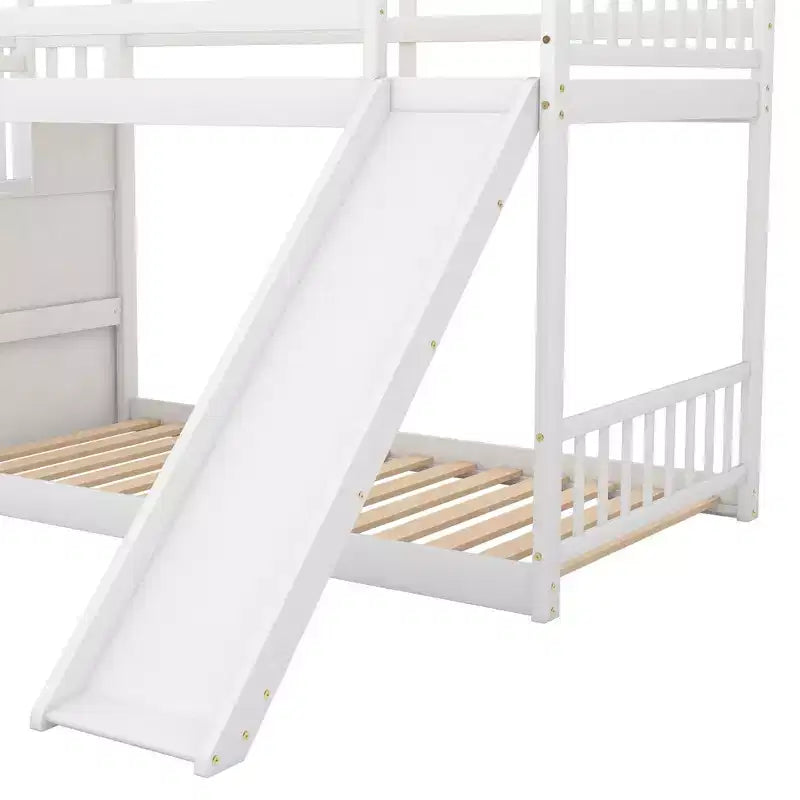 Letto a castello in legno per materassi singoli, con scivolo e scala convertibile