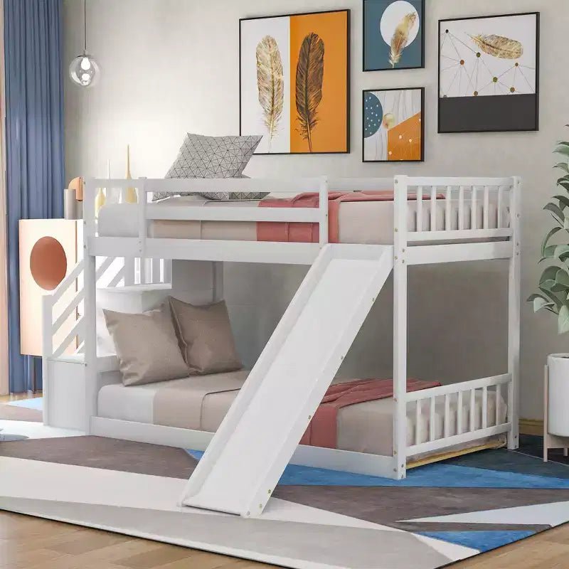 Letto a castello in legno per materassi singoli, con scivolo e scala convertibile