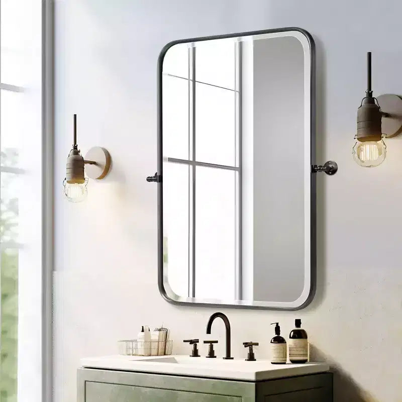Iron Round Corner Rectangle Three Color Swivel Hardware Wall Mirror