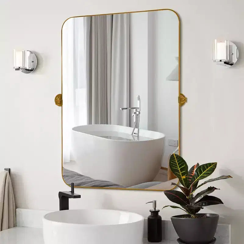 Iron Round Corner Rectangle Three Color Swivel Hardware Wall Mirror