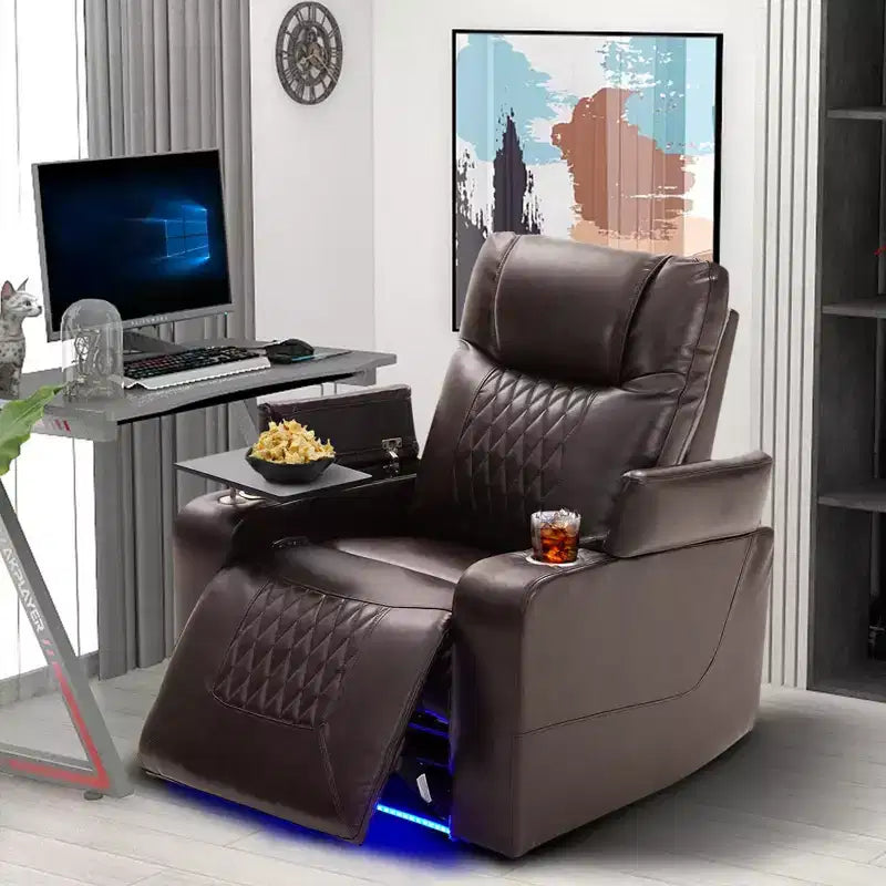 Fotel z elektrycznym podnośnikiem i funkcją rozkładania, 35.8L x 37.8W x 42.1H, z portem USB do ładowania, 2 uchwytami na kubki i obrotowym stolikiem na tacy