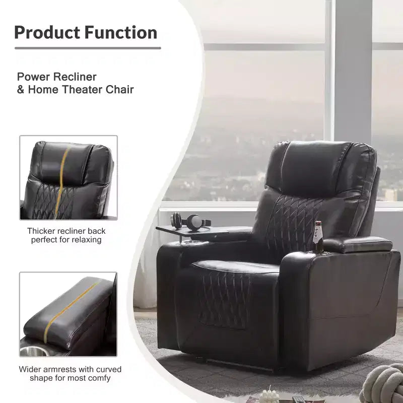 Fotel z elektrycznym podnośnikiem i funkcją rozkładania, 35.8L x 37.8W x 42.1H, z portem USB do ładowania, 2 uchwytami na kubki i obrotowym stolikiem na tacy
