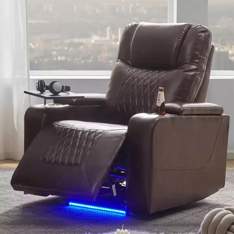 Fotel z elektrycznym podnośnikiem i funkcją rozkładania, 35.8L x 37.8W x 42.1H, z portem USB do ładowania, 2 uchwytami na kubki i obrotowym stolikiem na tacy