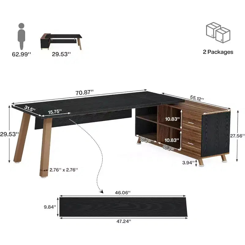 Scrivania direzionale da 71-Inch, scrivania per computer a L con mobile da 55-Inch per ufficio domestico
