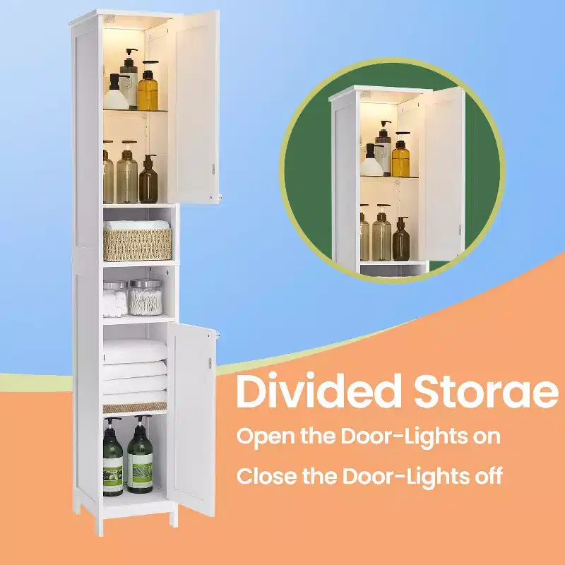 Modern Slim Storage Cabinet with Adjustable Shelves - Tall Freestanding Organizer