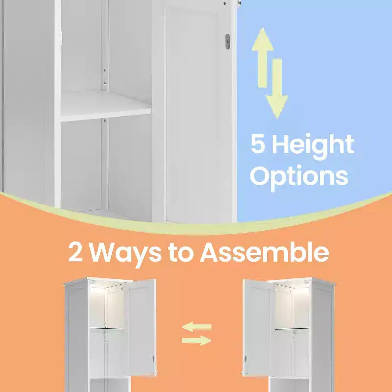 Modern Slim Storage Cabinet with Adjustable Shelves - Tall Freestanding Organizer