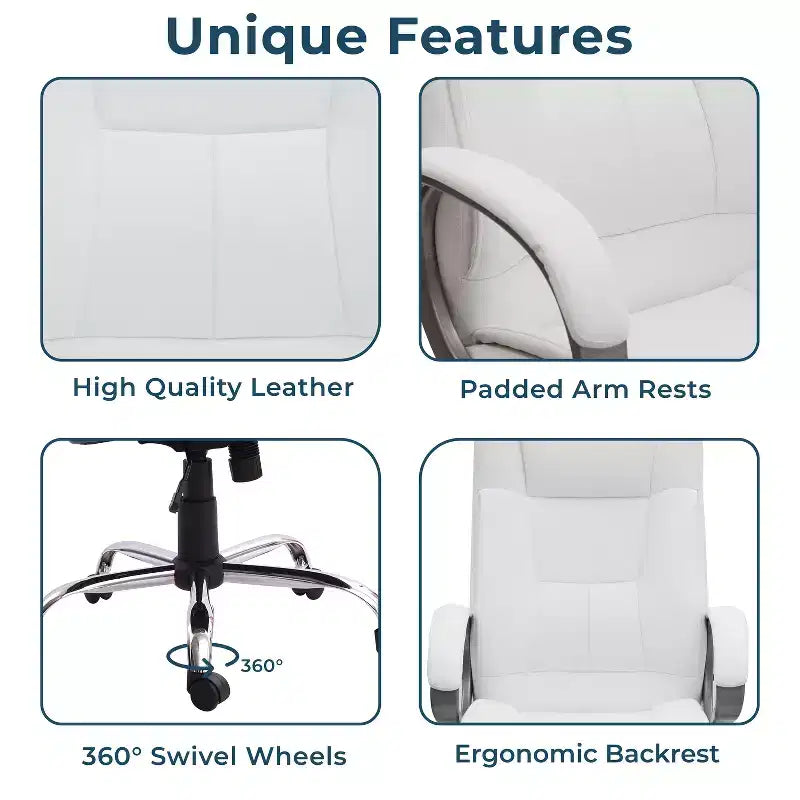 Executive Office Chair High-Back Faux Leather Desk Chair with Lumbar Support & Swivel Base