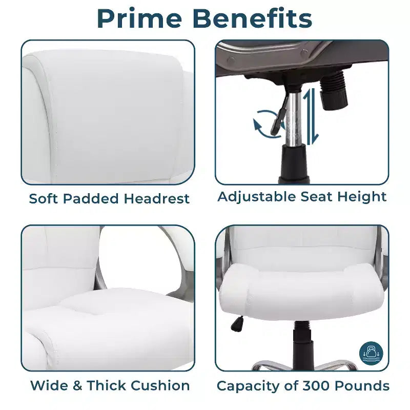 Executive Office Chair High-Back Faux Leather Desk Chair with Lumbar Support & Swivel Base