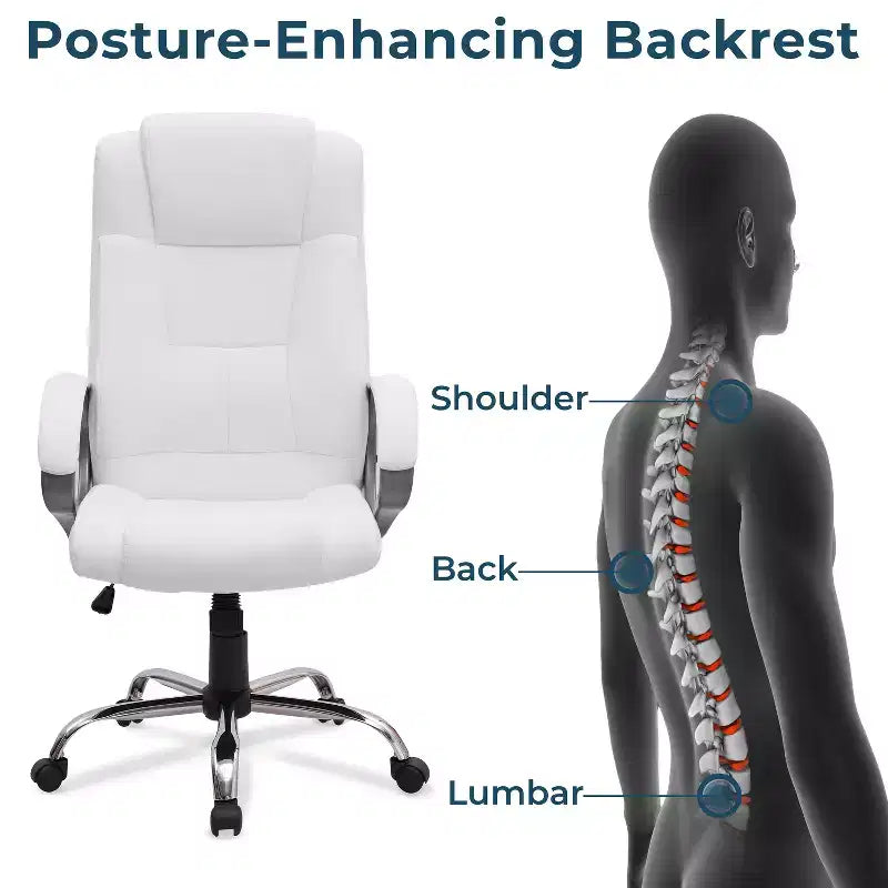 Executive Office Chair High-Back Faux Leather Desk Chair with Lumbar Support & Swivel Base