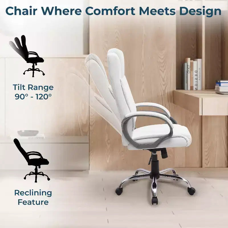 Executive Office Chair High-Back Faux Leather Desk Chair with Lumbar Support & Swivel Base