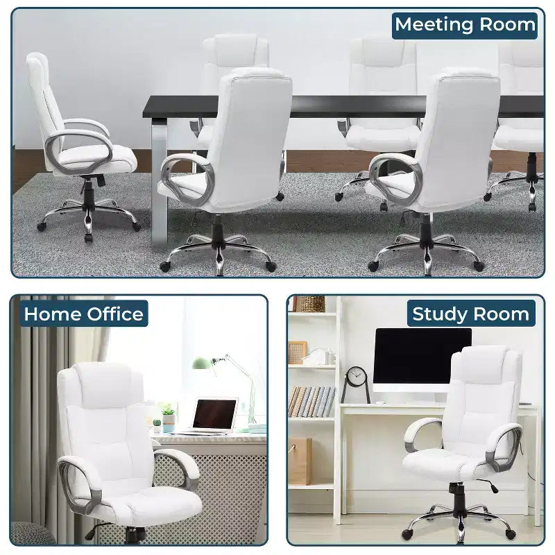 Executive Office Chair High-Back Faux Leather Desk Chair with Lumbar Support & Swivel Base