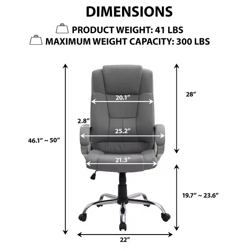 Executive Office Chair High-Back Faux Leather Desk Chair with Lumbar Support & Swivel Base