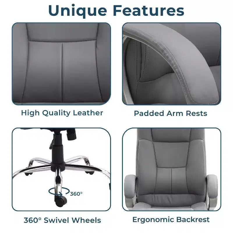 Executive Office Chair High-Back Faux Leather Desk Chair with Lumbar Support & Swivel Base