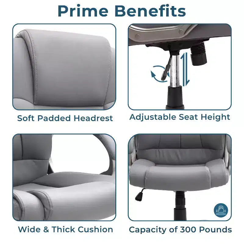 Executive Office Chair High-Back Faux Leather Desk Chair with Lumbar Support & Swivel Base