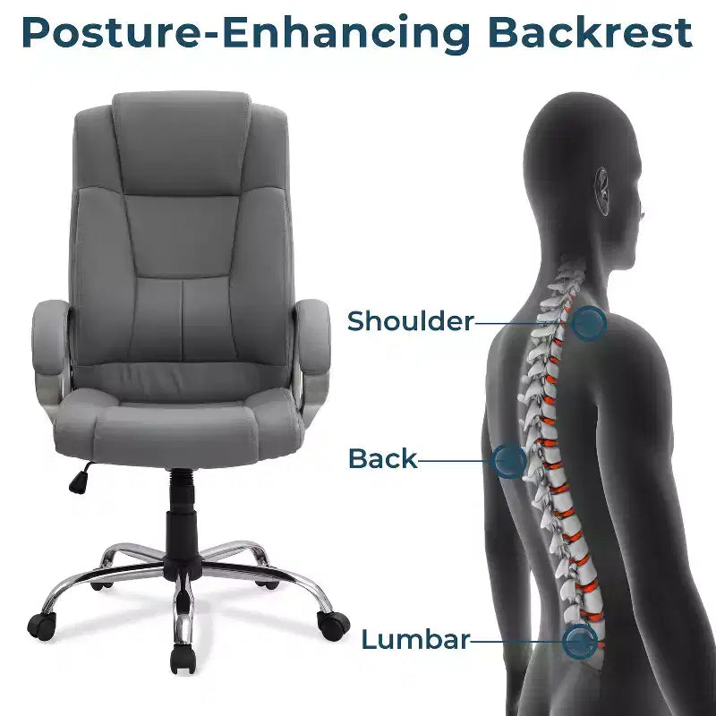 Executive Office Chair High-Back Faux Leather Desk Chair with Lumbar Support & Swivel Base
