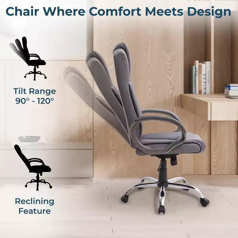 Executive Office Chair High-Back Faux Leather Desk Chair with Lumbar Support & Swivel Base