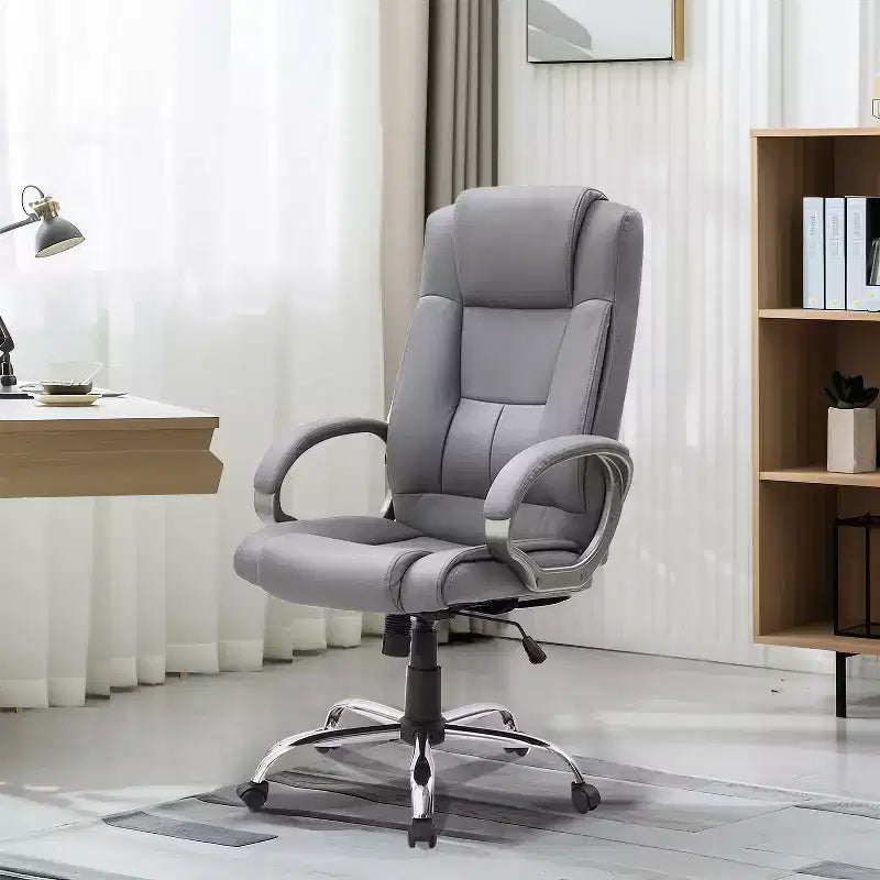 Executive Office Chair High-Back Faux Leather Desk Chair with Lumbar Support & Swivel Base