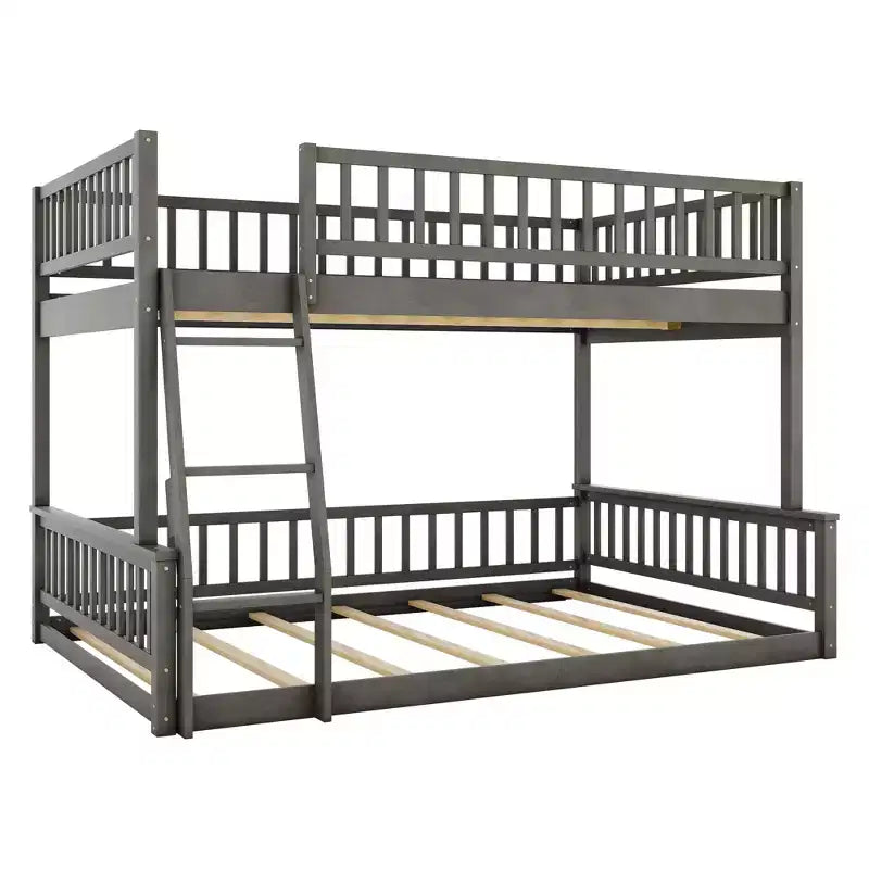 Letto a castello robusto Full XL sopra Queen, struttura resistente in MDF, design smontabile, supporto a doghe in legno e sponde di sicurezza