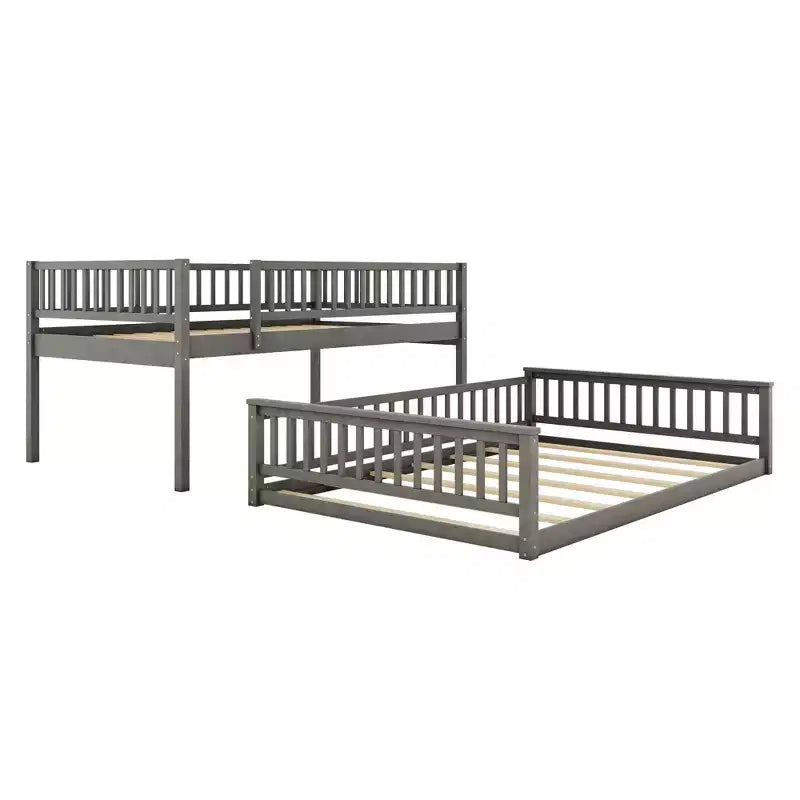Letto a castello robusto Full XL sopra Queen, struttura resistente in MDF, design smontabile, supporto a doghe in legno e sponde di sicurezza