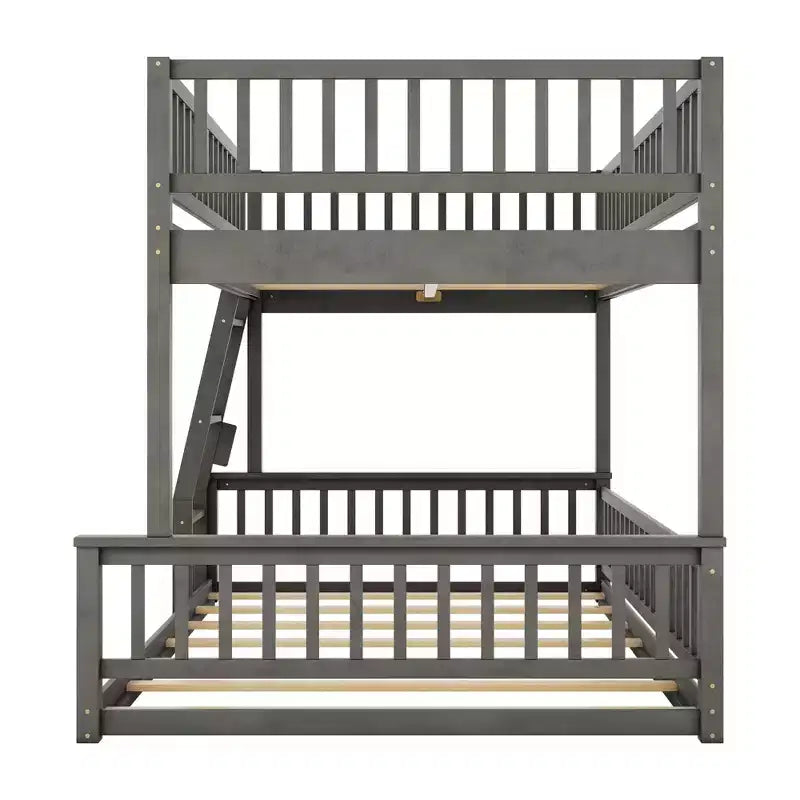 Letto a castello robusto Full XL sopra Queen, struttura resistente in MDF, design smontabile, supporto a doghe in legno e sponde di sicurezza