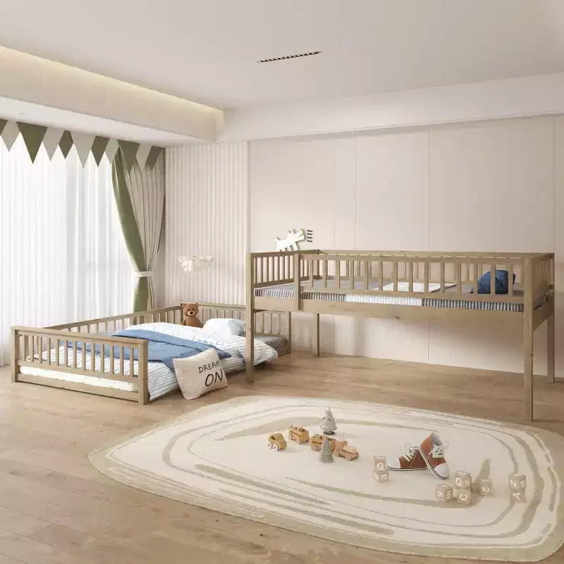 Letto a castello robusto Full XL sopra Queen, struttura resistente in MDF, design smontabile, supporto a doghe in legno e sponde di sicurezza