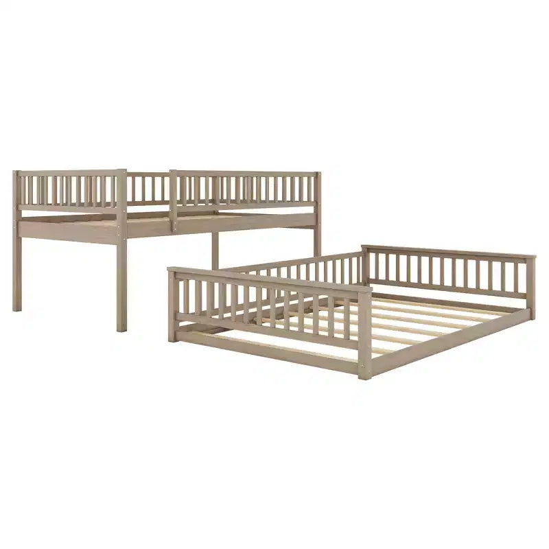 Letto a castello robusto Full XL sopra Queen, struttura resistente in MDF, design smontabile, supporto a doghe in legno e sponde di sicurezza