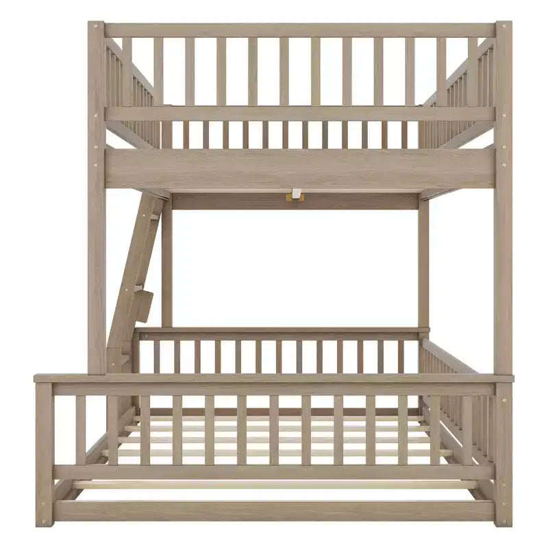 Letto a castello robusto Full XL sopra Queen, struttura resistente in MDF, design smontabile, supporto a doghe in legno e sponde di sicurezza
