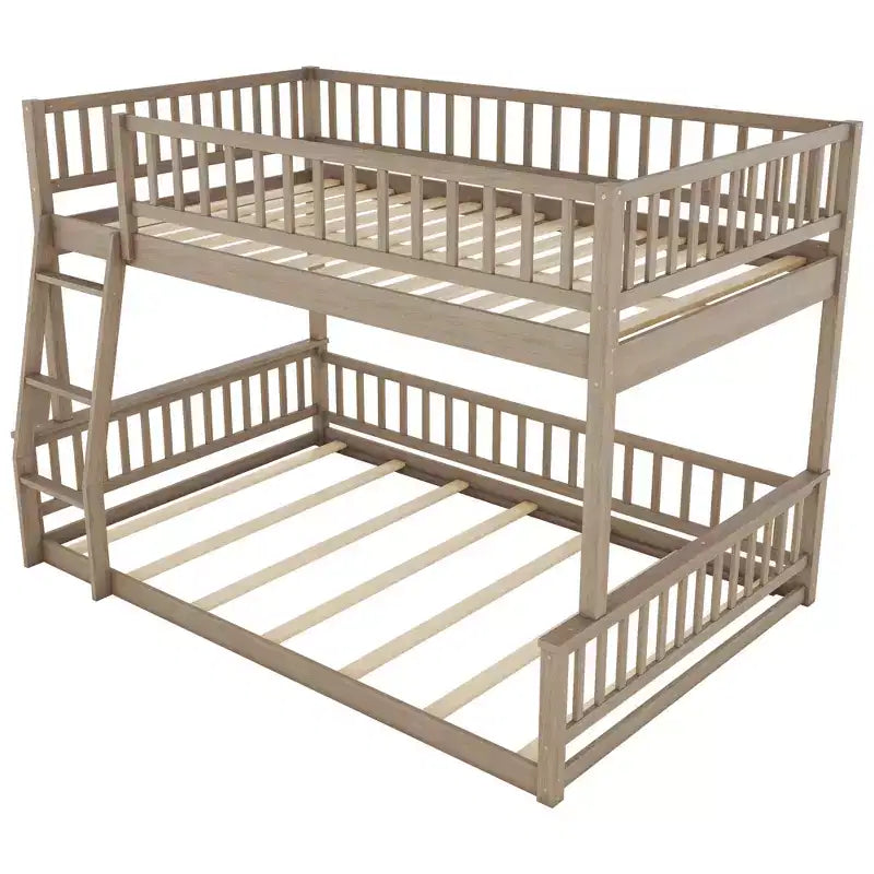 Letto a castello robusto Full XL sopra Queen, struttura resistente in MDF, design smontabile, supporto a doghe in legno e sponde di sicurezza