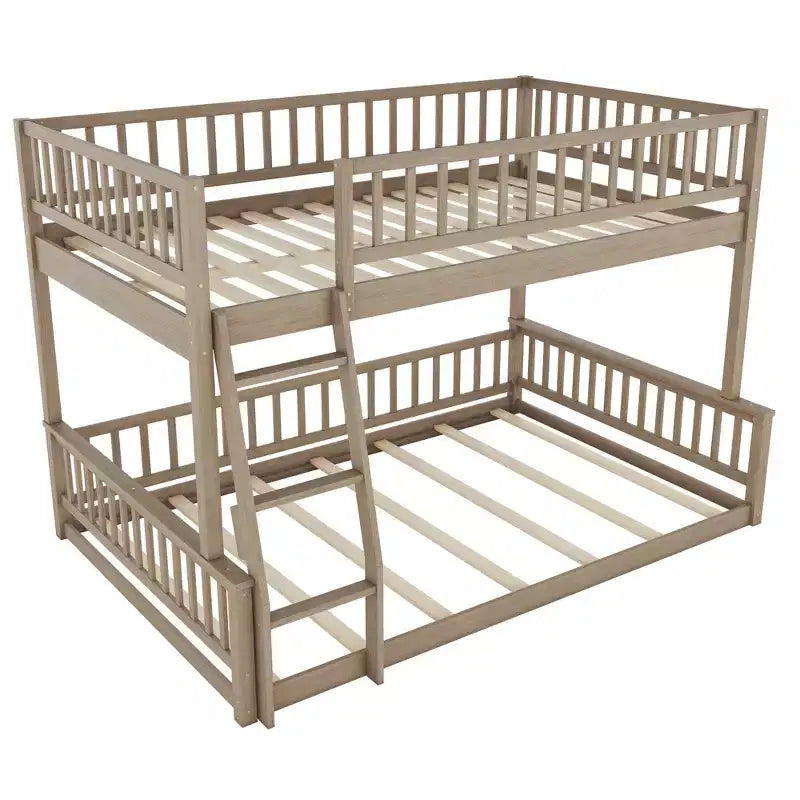 Letto a castello robusto Full XL sopra Queen, struttura resistente in MDF, design smontabile, supporto a doghe in legno e sponde di sicurezza
