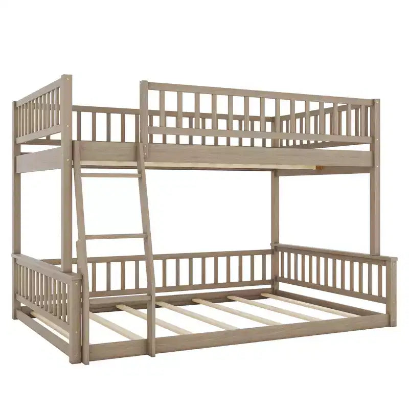 Letto a castello robusto Full XL sopra Queen, struttura resistente in MDF, design smontabile, supporto a doghe in legno e sponde di sicurezza