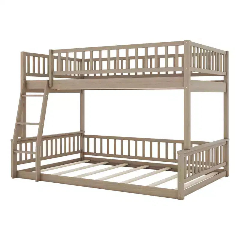 Letto a castello robusto Full XL sopra Queen, struttura resistente in MDF, design smontabile, supporto a doghe in legno e sponde di sicurezza