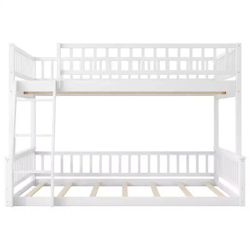 Letto a castello robusto Full XL sopra Queen, struttura resistente in MDF, design smontabile, supporto a doghe in legno e sponde di sicurezza