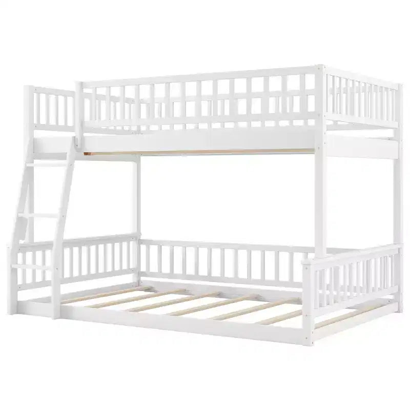 Letto a castello robusto Full XL sopra Queen, struttura resistente in MDF, design smontabile, supporto a doghe in legno e sponde di sicurezza